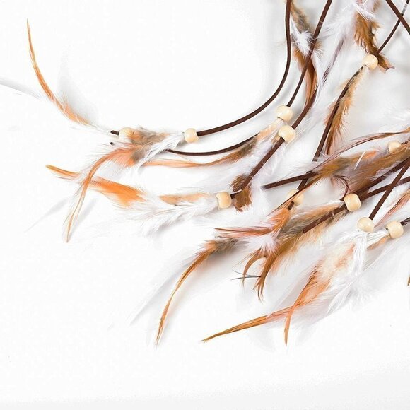 🆕 Bohemian Feather Hippie Hairband Indian Gypsy Headband White Brown Tassel NWT - Picture 6 of 9